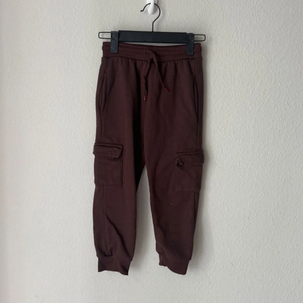 Range Boys Brown Fleece Lined Cargo Jogger Pants Size 7 Drawstring Elastic Waist